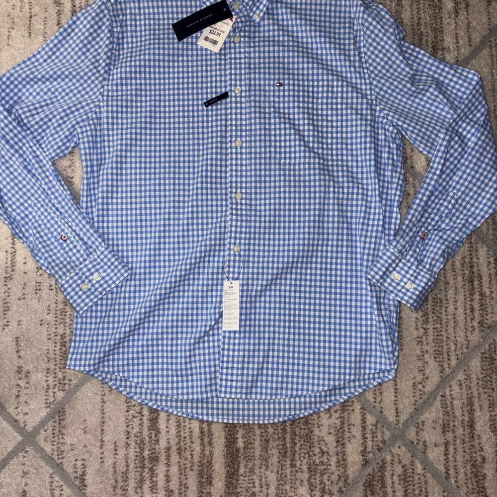 *New*Tommy Hilfiger Men's Blue Checkered Shirt